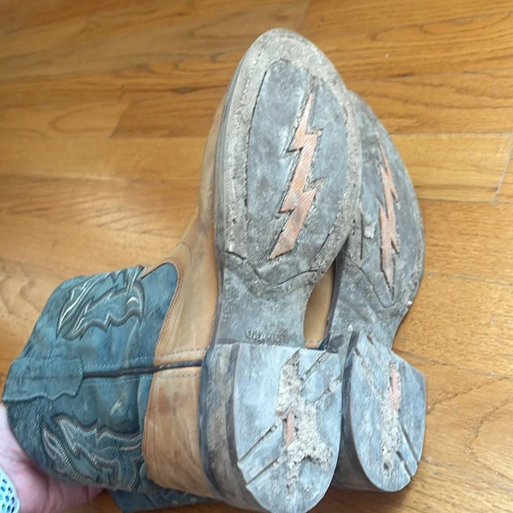 Old West boys green and tan boots size 4.5D - Picture 6 of 7